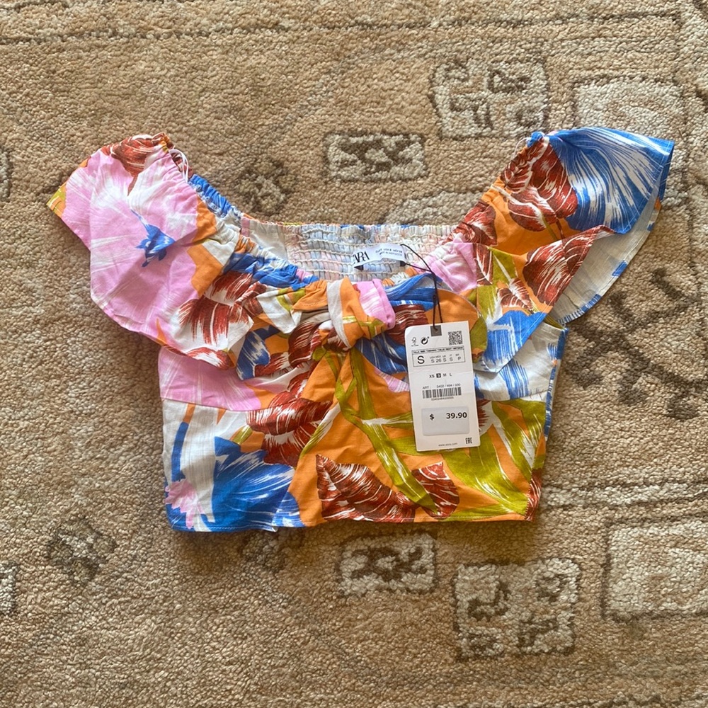 NWT Zara Floral Linen Crop Top Size Small